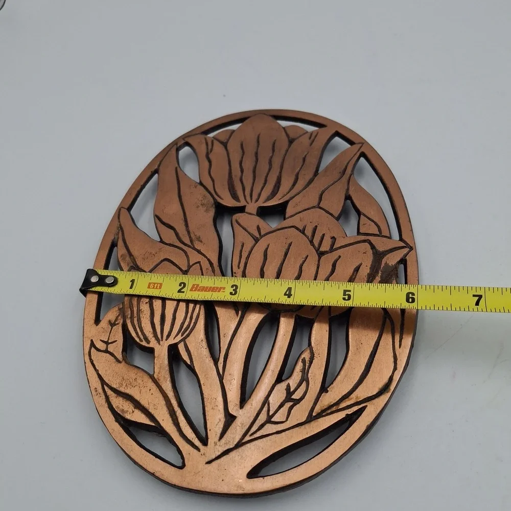 Vintage 1990 ODI Old Dutch Copper Tulip Trivet Cast Iron Flower Hot Plate Taiwan
